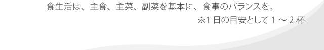 食生活は、主食、主菜、副菜を基本に、食事のバランスを