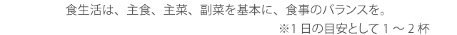 食生活は、主食、主菜、副菜を基本に、食事のバランスを